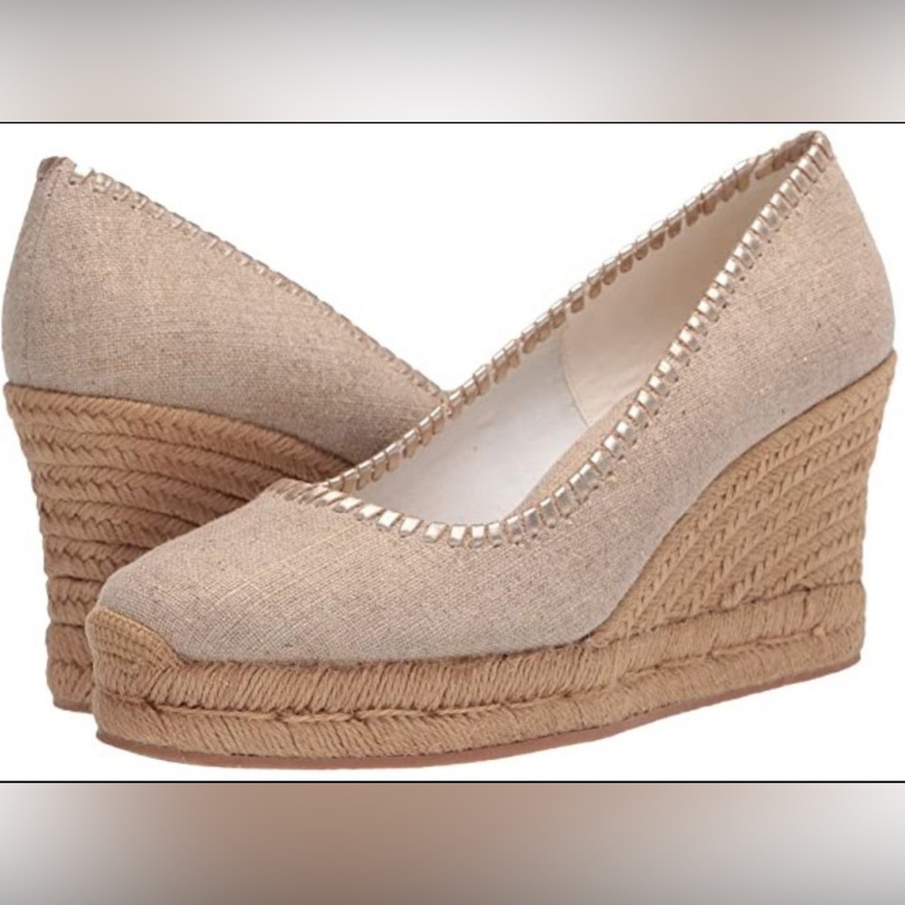 JACK ROGERS Palmer Closed Toe Wedge Natural with Gold Whipstitch Detail Size 9